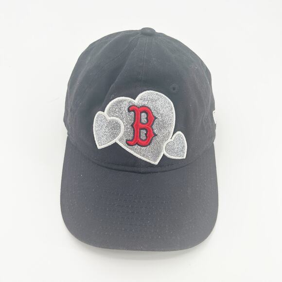 New Era Youth Girls Adjustable Boston Red Sox Sparkly Heart MLB Baseball Cap Hat - Picture 2 of 7